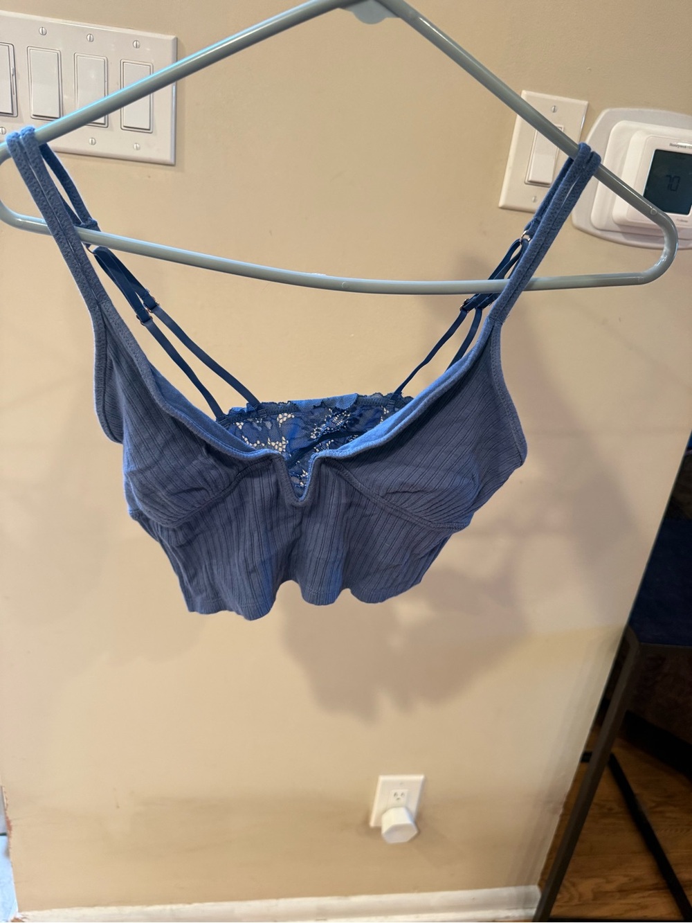 Aerie Blue Ribbed Lace Back Bralette Size S/P